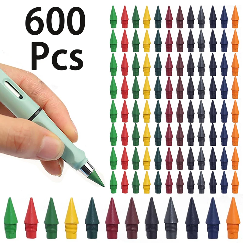 

600Pcs Replaceable Unlimited Pencil Nib Infinite Pencil HB Pencil Tips Art Sketch Stationery 12 Colors