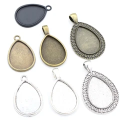 10pcs 18x25mm -20x30mm Antique Bronze Silver Plated Drop Style Cameo Cabochon Base Setting Charms Pendant necklace findings