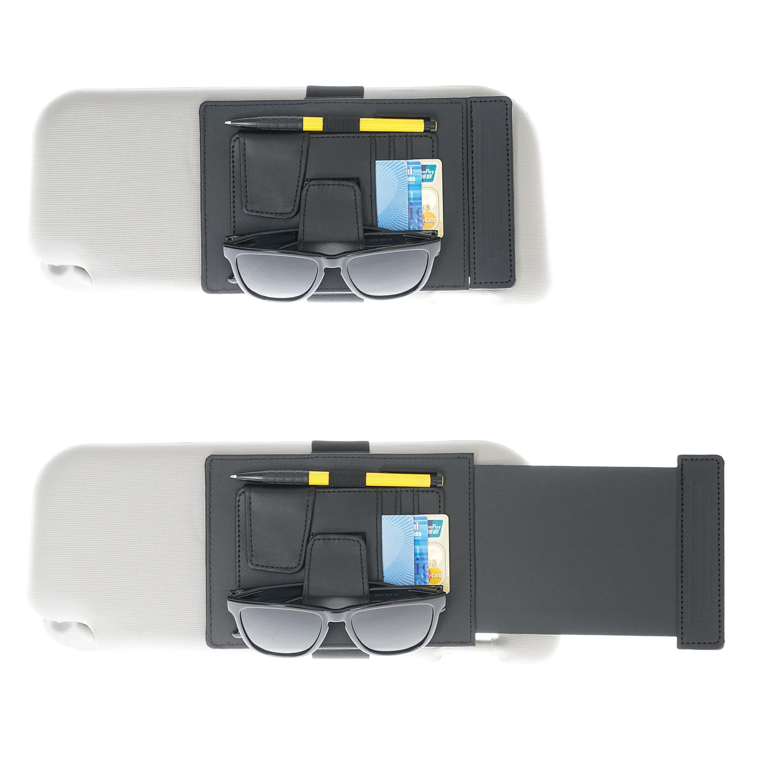 TFY Car Sun Visor Organizer and Extender, Universal Sunshade Anti-Glare, Vehicle Storage Holder for Sunglasses, Pens and Cards