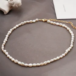 5-8mm Small Baroque Pearl Beaded Strand Necklaces for Women Elegant Natural Freshwater Pearl Choker Necklaces Collar Jewelry