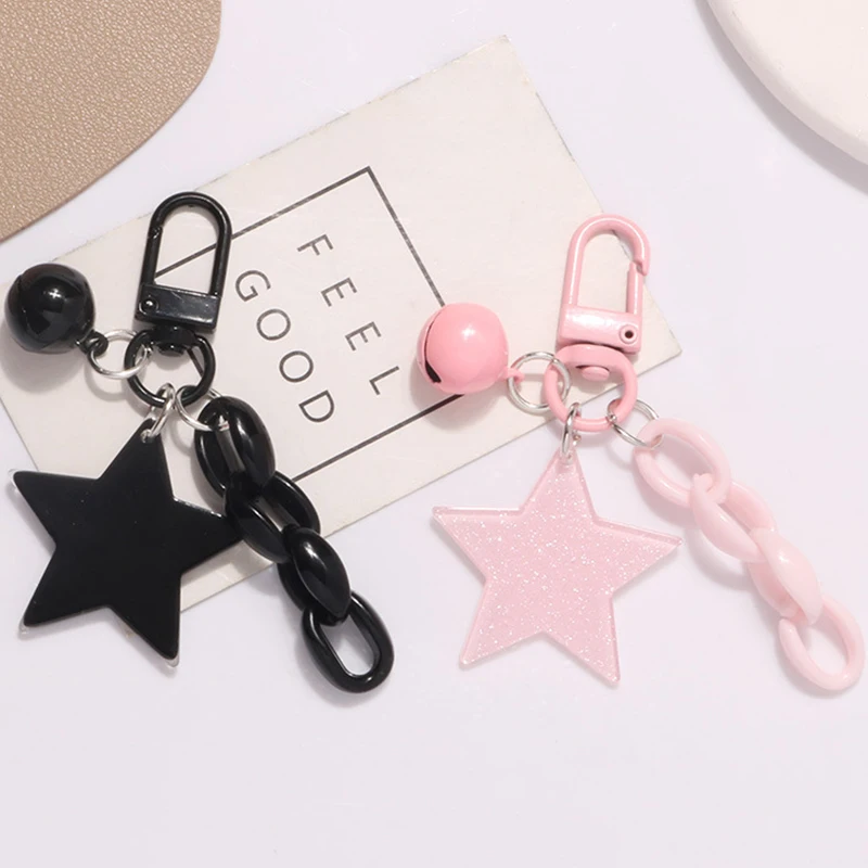Glitter Stars Acrylic Keychain Bell Pendant For Girls Backpack Charm Headphone Case Accessory Creative Friendship Gifts