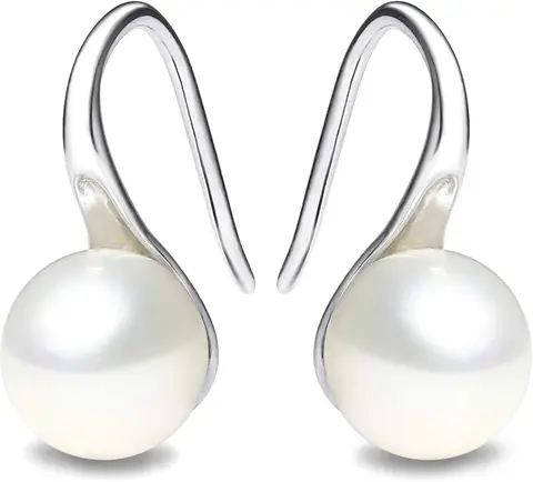 Silver Plated Gold Plated Hoop Handpicked AAA+ Quality White Freshwater Cultured Pearl Dangle Drop Earrings Jewelry for Women