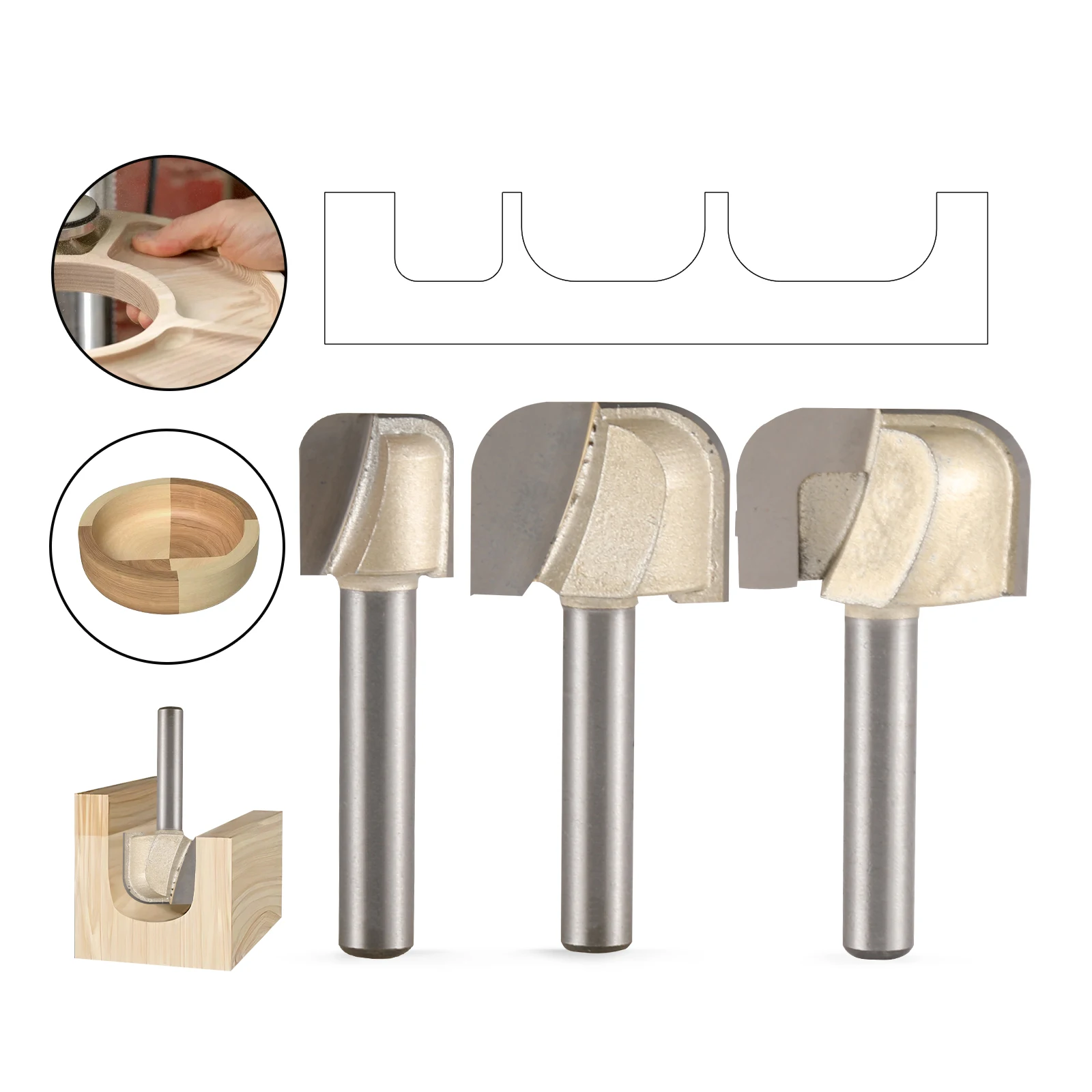 TIDEWAY Bowl Tray Router Bit Arc Trim Grooving Tool Woodworking Corner Rounding Router Bit Storage Box Drill Bit Milling Cutter