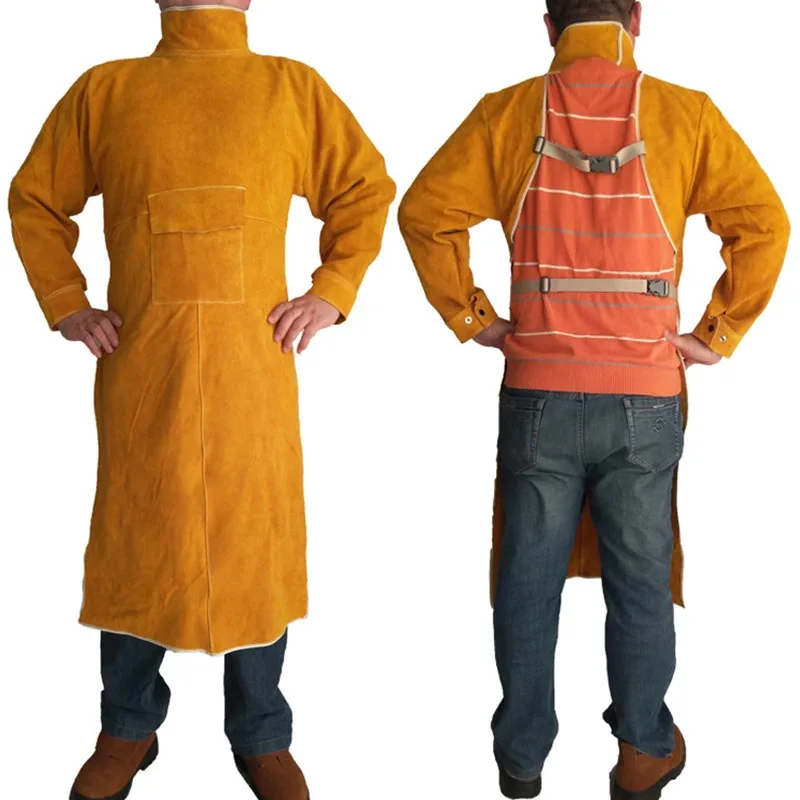 Imagem -01 - Manga Comprida Couro de Solda Avental Retardador de Chamas Soldador Roupa de Proteção à Prova de Fogo Resistente ao Desgaste Anti-scalding Trabalho manga comprida couro de solda avental retardador de chamas soldador roupa de protecao a prova de fogo resistente ao desgaste anti scalding trabalho 01