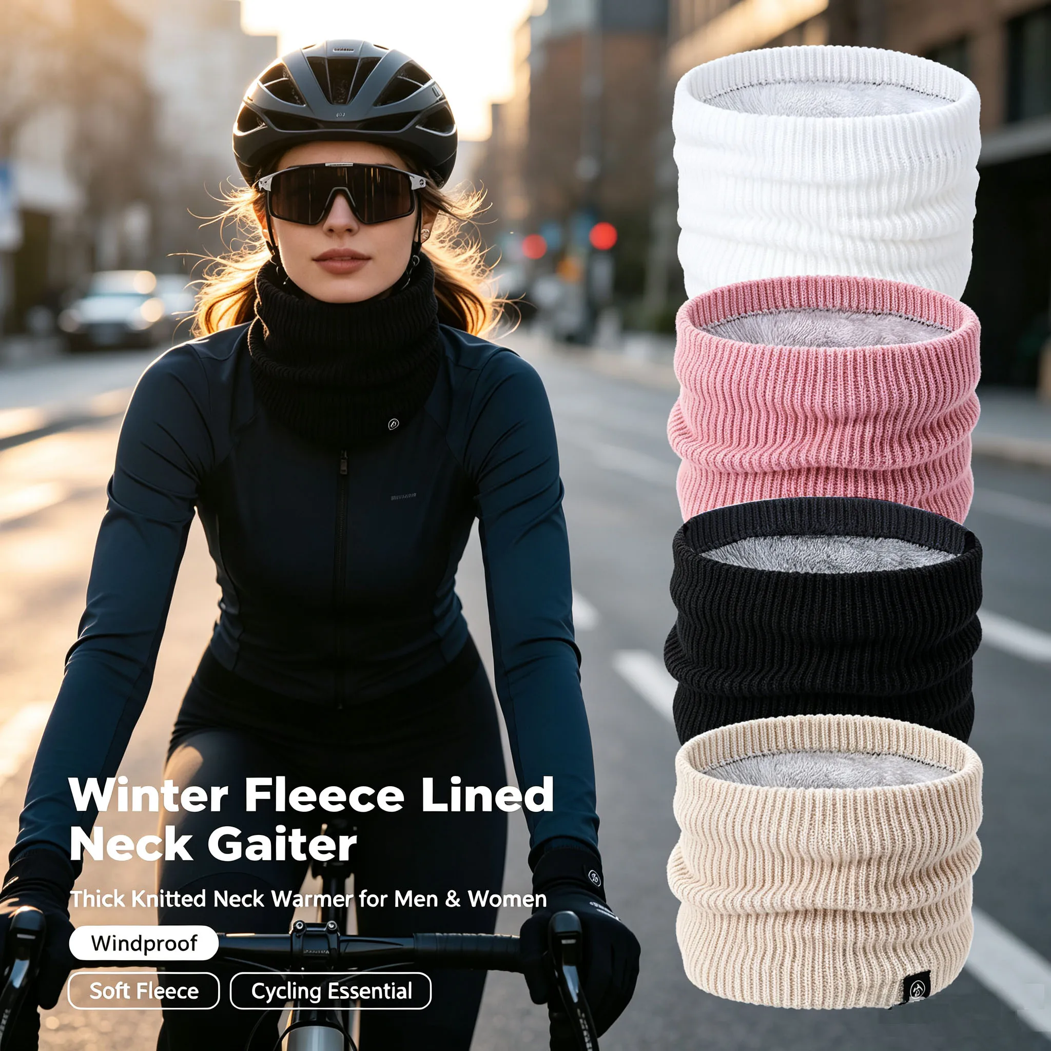 Thick Knitted Neck Warmer Soft Fleece Lining Cold-proof Collar Unisex Winter Face Cover for Skating Hiking Skiing Running Cyclin