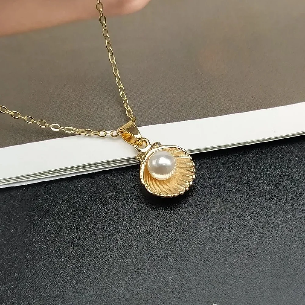 OL Commuter Imitation Pearl Shell Pendant Necklace Women's Ocean Series Style Elegant Short Clavicle Chain Necklace