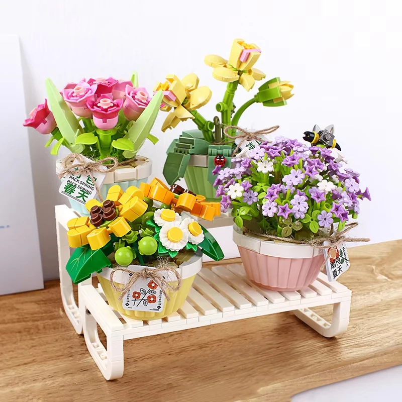 

Creative Flower Pot Building Blocks Set Green Plant Bouquet Small Bonsai Home Decoration Children's Educational Toys Girls Gifts