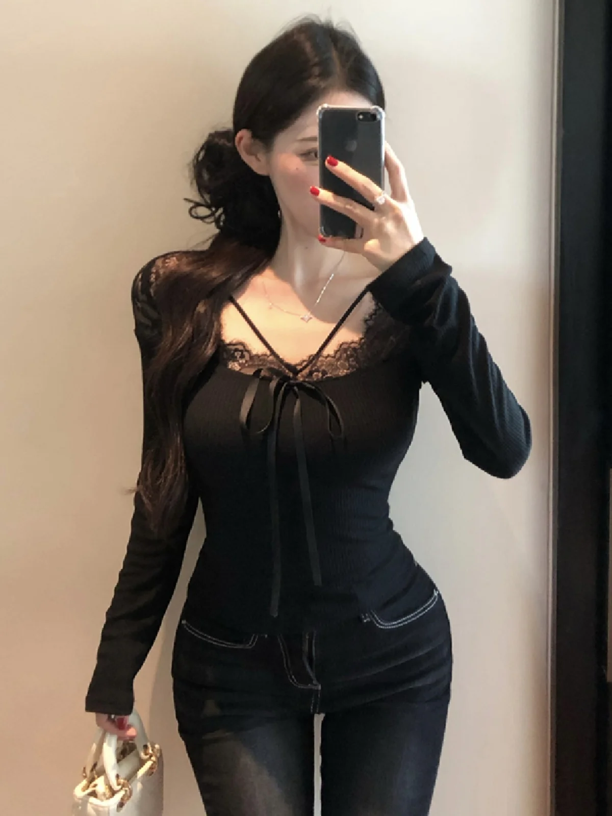 مثير الدانتيل طويل Sve قاعدة irt تي شيرت الكورية Sle التخسيس العصرية ملابس داخلية أعلى الرغبة النقية تنوعا Boting تانك القمم