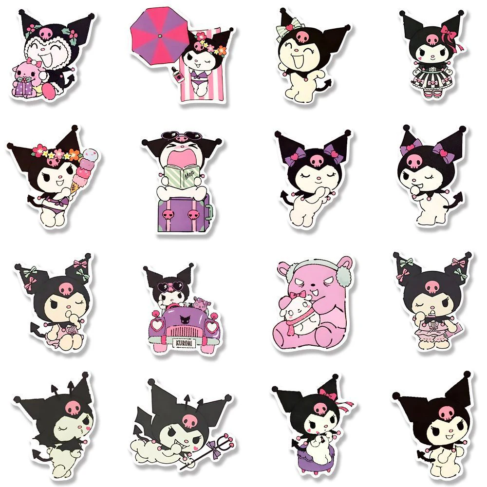 10/30/56pcs Sanrio Kuromi Stickers Kawaii Girls Anime Decoration Decals DIY Laptop Car Waterproof Cute Cartoon Sticker for Kids