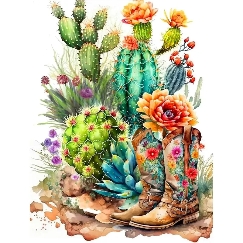 Diamond Painting New Collection Cactus Flower Boots Full Square/Round Drill Mosaic Fantasy 5D DIY Home Decorative Rhinestone Pic