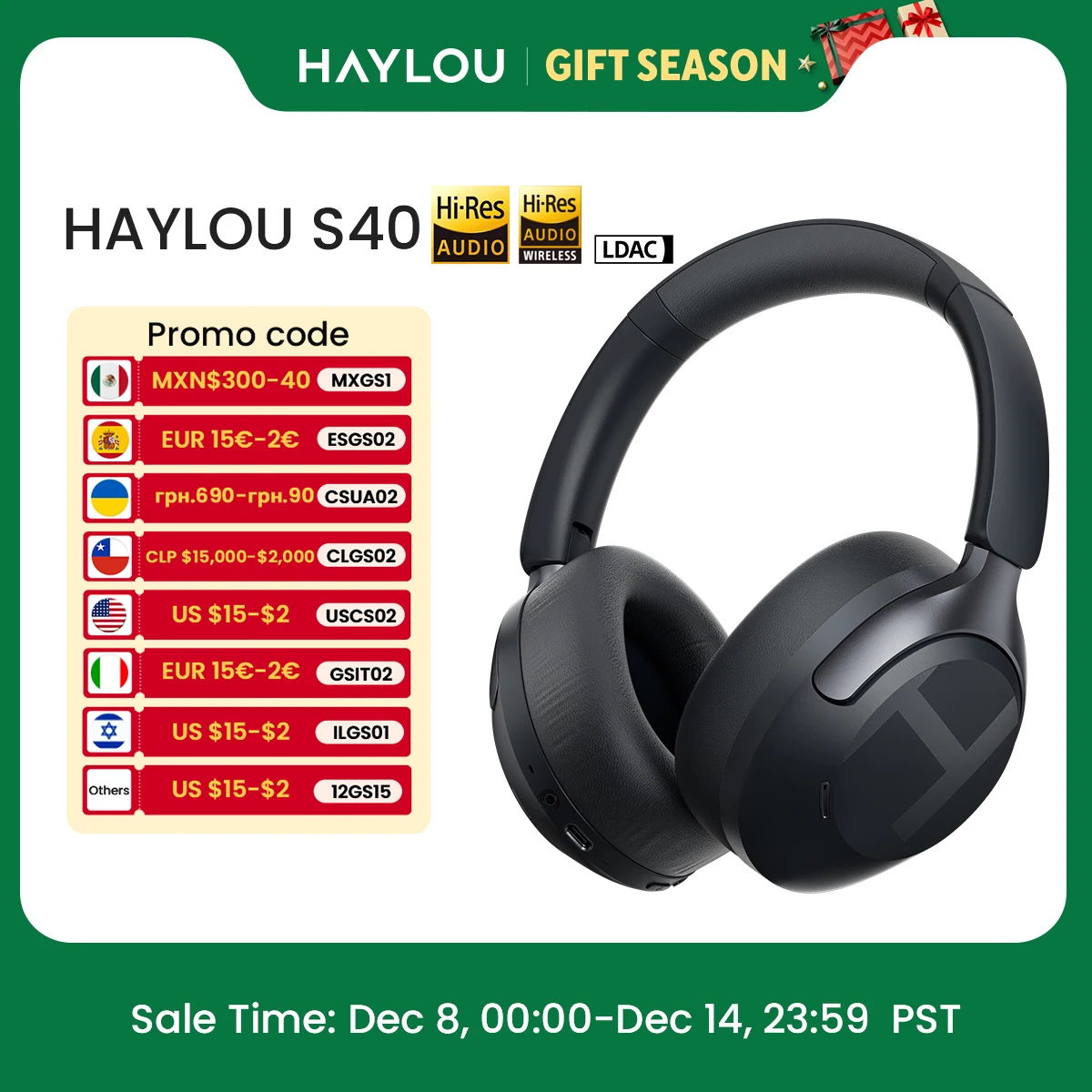 HAYLOU S40 ANC Wireless Headphone 50dB Noise Canceling Hi-Res 3D Spatial Audio Earphone with LDAC Bluetooth 6.0 Over Ear Headset