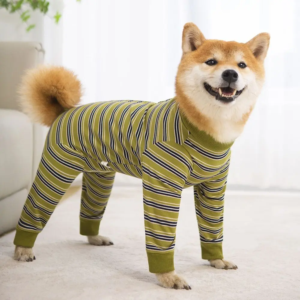 

Practical Four-legged Puppy Stripes Jumpsuits Polyester Fashionable Pet Dog Clothes Soft Dog Pajamas Warm Clothes