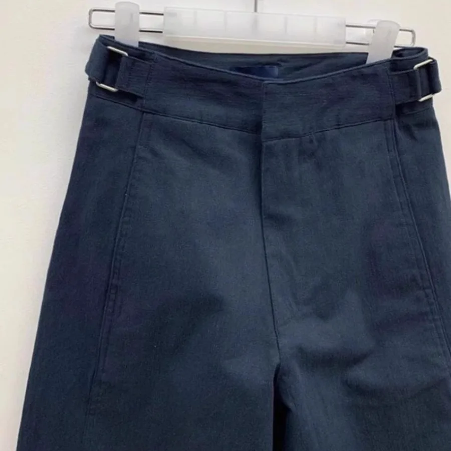 Casual Wide Leg Suit Pants Women's Small Size Straight Cut Loose Fit Trousers in Dark Blue Fashionable Commute Style Nine Points