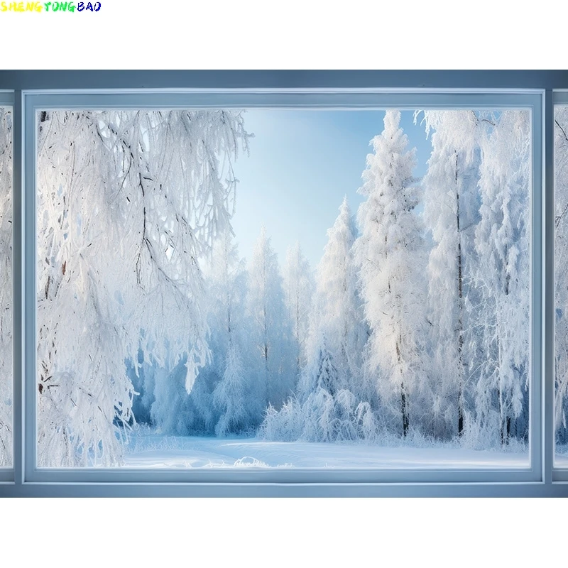 Fondo de Feliz Navidad sala de estar acogedora con decoración de árbol de Navidad nieve Año nuevo vacaciones de invierno fotografía telones de fondo XM-07