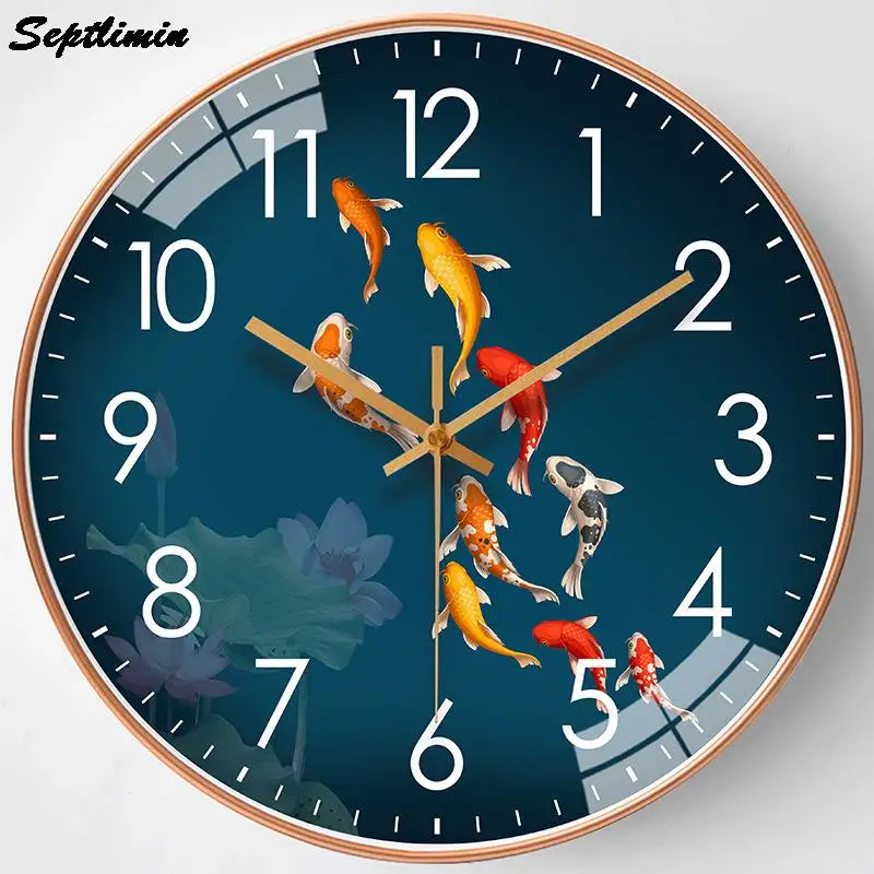 

8 Inch Fashion Mute Quartz Round Wall Clock Modern Design Home Decor For Living Room Bedroom Office Kitchen Clocks With Fish