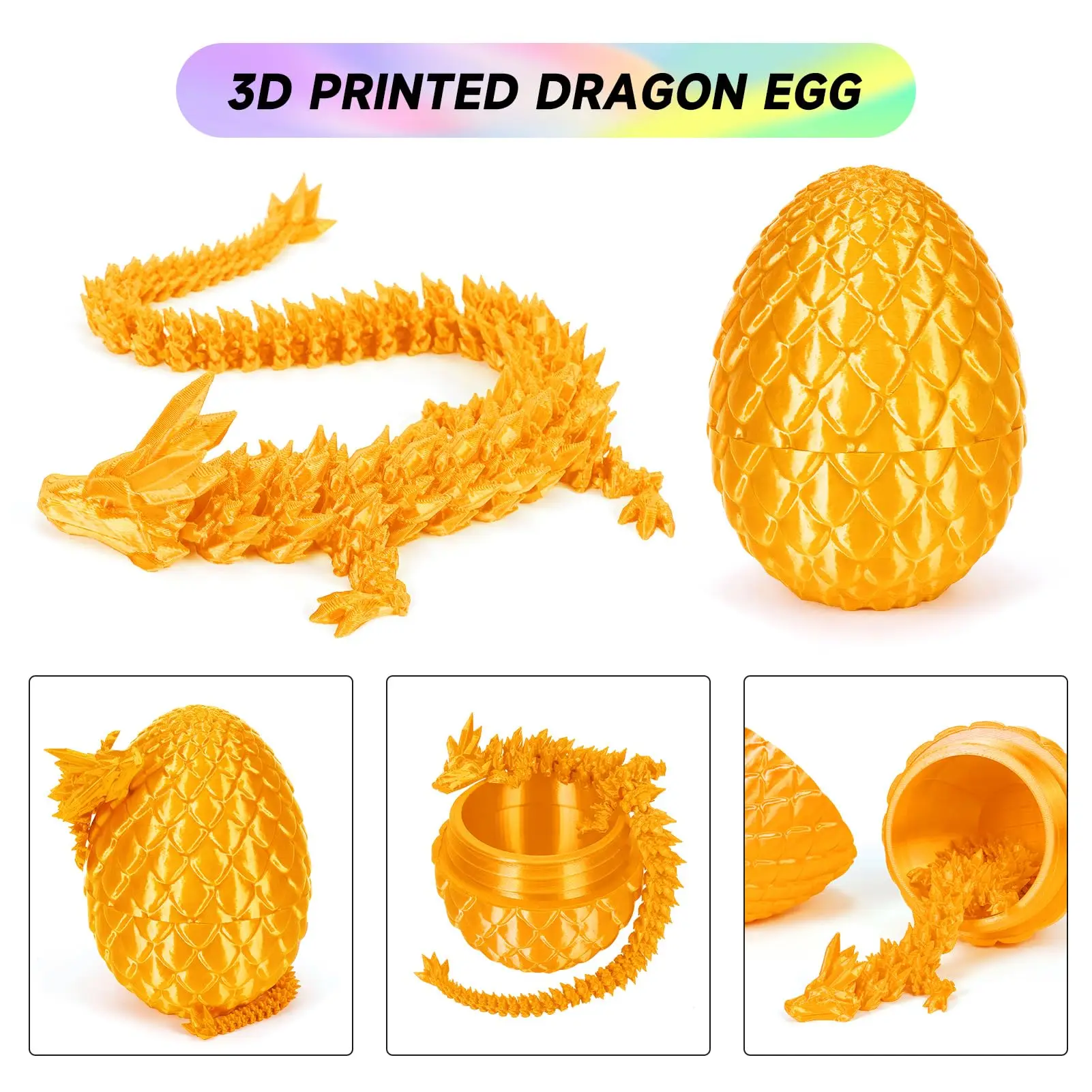 Dragon Egg com Dragon Inside para ADHD, Impresso em 3D, Crystal Dragon Fidget Toy, Dragão Articulado Completo em Ovo, Fidget Toy para ADHD