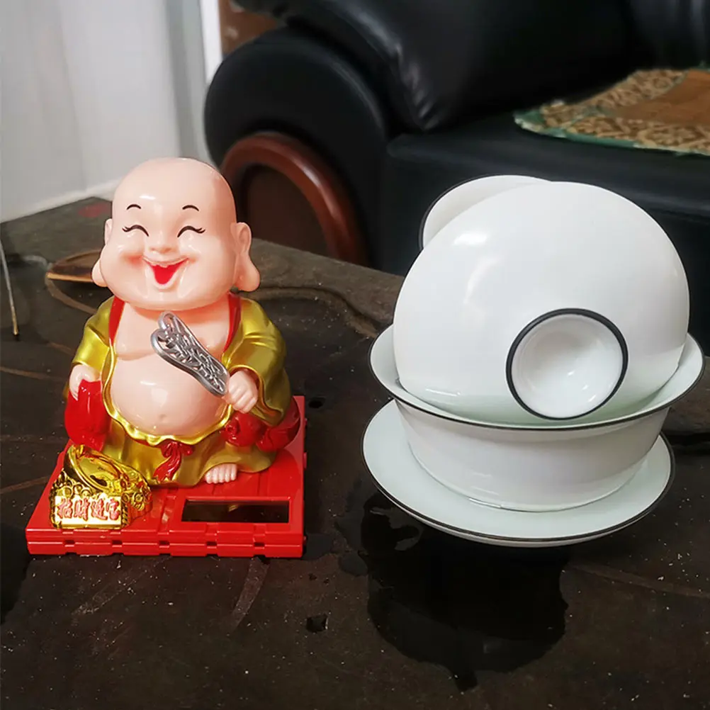 Solar Fan Nodding Maitreya Buddha Statue Desktop Car Ornament Indoor Garden Decor Plastic Material Long Use Non Fading Practical