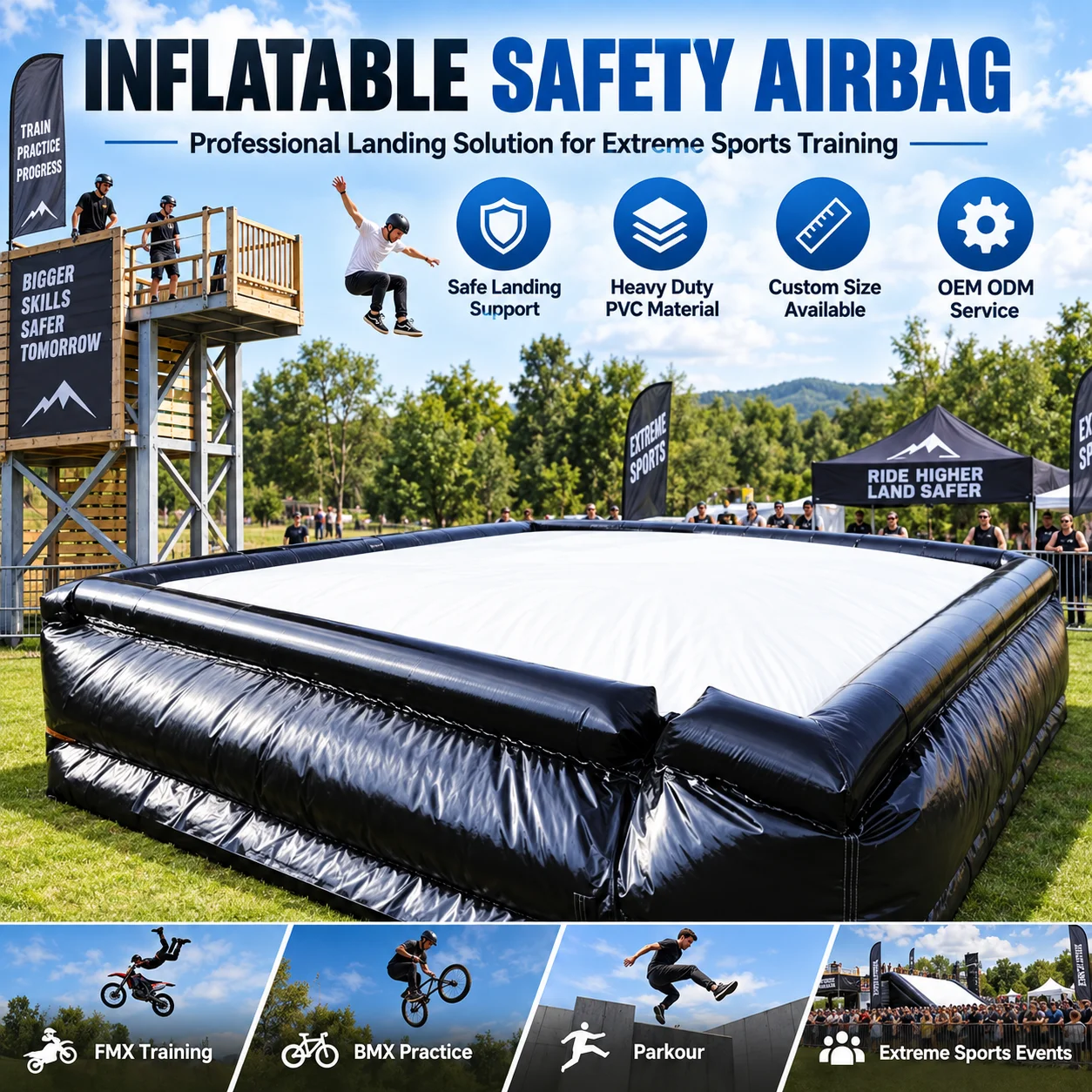 Durable Inflatable Airbag, Stunt Jump Mattress, Free Fall Platform, Air Bag for Safety Training, 6 in 1 Use, Portable Crash Pad