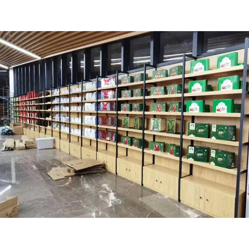 Personalizzato, scaffali per supermercati in legno in acciaio per negozi di alimentari mobili espositori per vendita al dettaglio scaffalature per