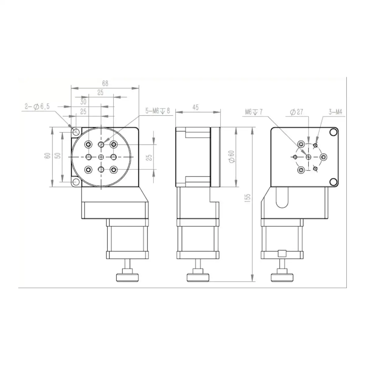 Y200RA60 Motorized Rotary Stage, 60mm Platform, 360° Rotation, 30kg Load, 0.005° Repeatability, 50°/s, 1:90 Worm Gear