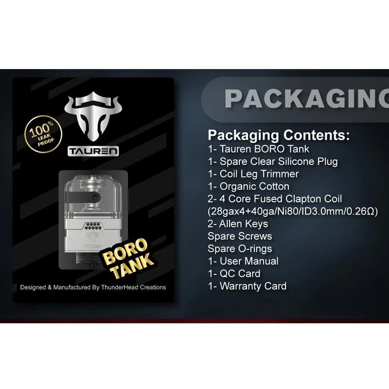 Original ThunderHead Creations Tauren Boro Tank 510 Thread Single Coil Electronic Cigarettes Atomizer for Tauren Mech Boro Mod