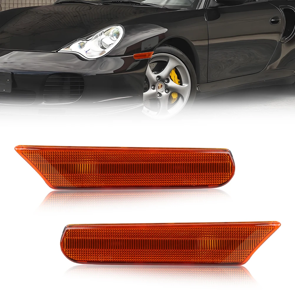 2Pcs Front Side Marker Light Fender Light Reflector Light Turn Signal Light Cover For 1997-2005 Porsche Boxster 911 Carrera 986