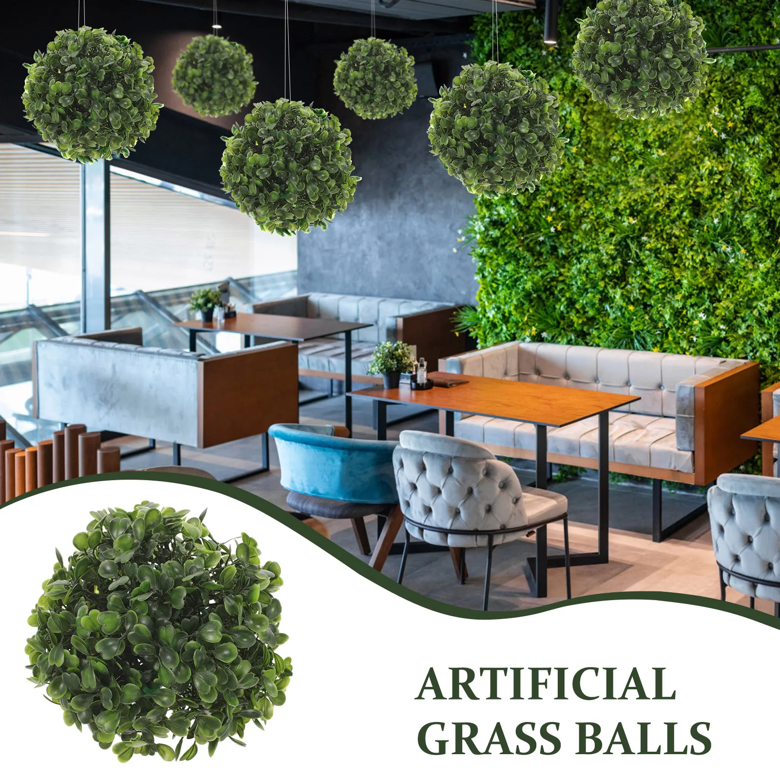 

8 pcs Artificial Grass Balls Decoration Green Plant Ball Ornament Hanging Ceiling Decor Simulated Topiary Wedding Party
