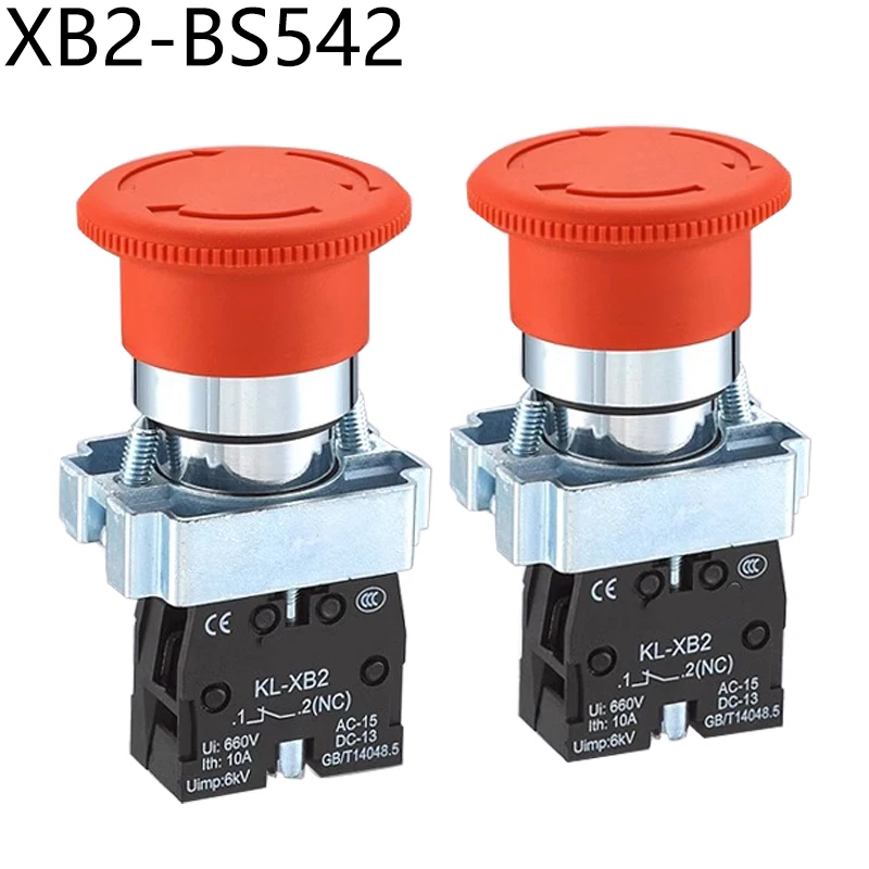 22mm XB2-542 Mushroom Head Emergency Stop Button Switch 10A/415V Emergency Stop Power Button Switch