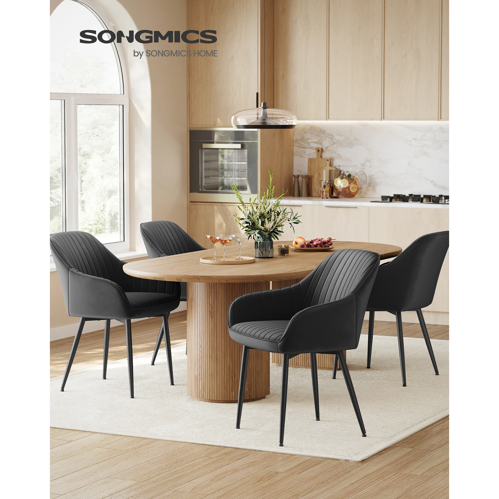 SONGMICS Dining Chair: Kitchen Chair, Velvet Armchair with Armrests, Upholstered, Max Load 120 kg, Metal Legs