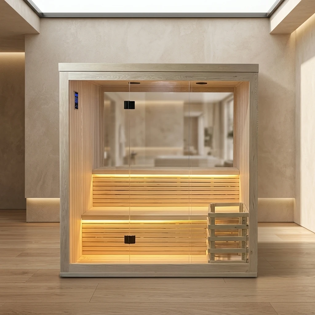 Indoor/Outdoor Modern Hemlock Solid Wood Electric Sauna Room for 2 Person