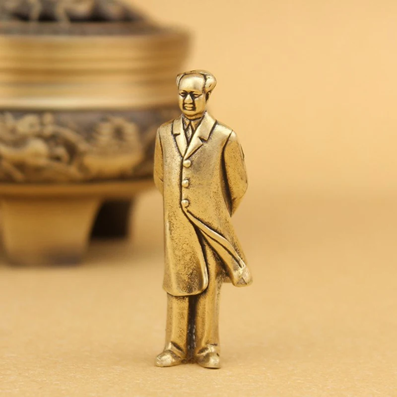 Copper Statue Collectable Chinese Brass Carved Mao Zedong Chairman Mao Exquisite Small Statues Free Shipping.