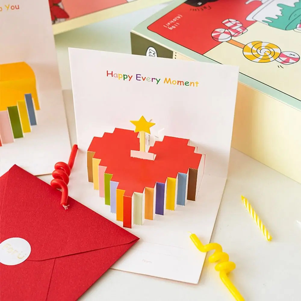 

Handwriting 3D Birthday Cake Cards Thank You Invitation Birthday Pop-Up Cards Folding Blessing Birthday Greeting Cards