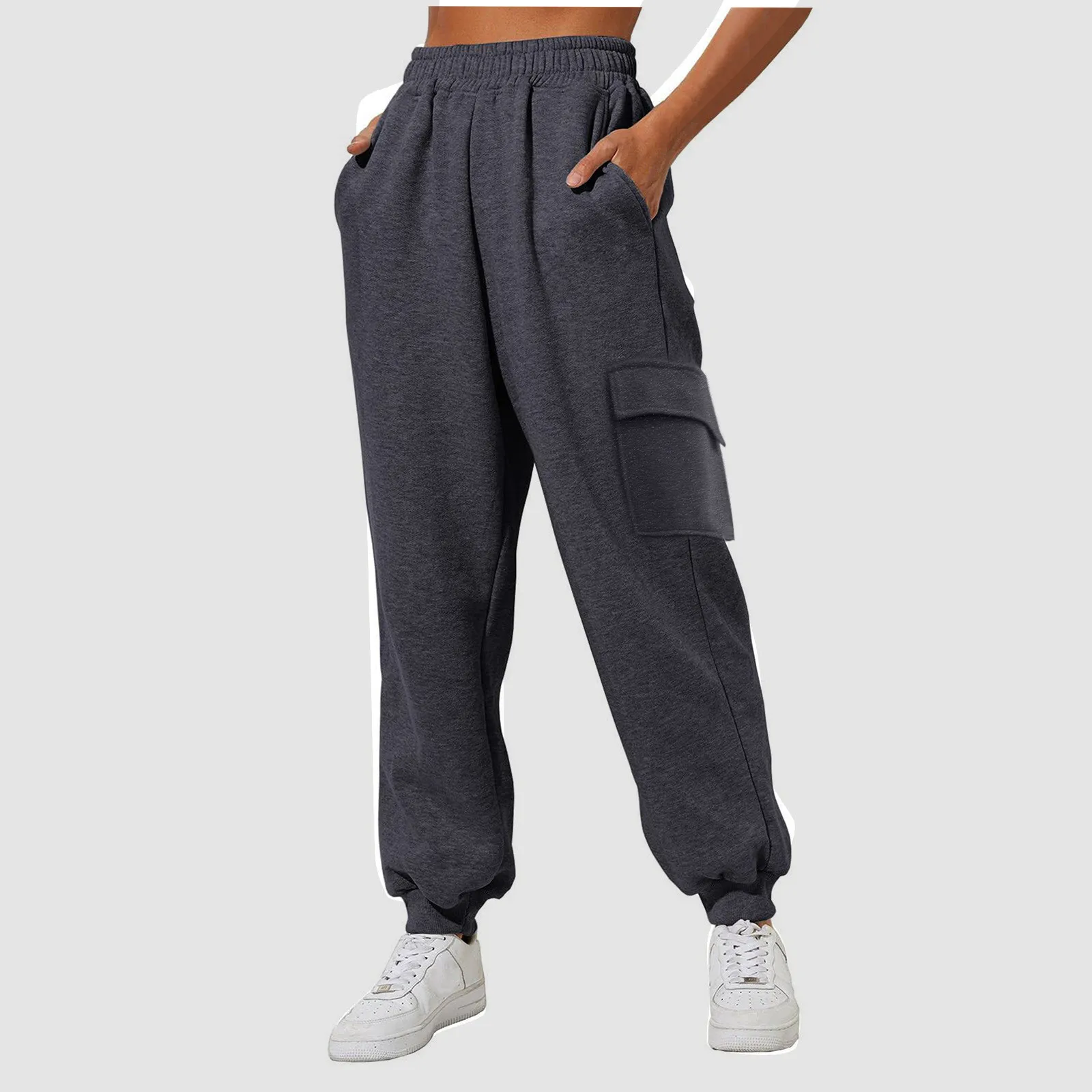 Sport Style Elastic Waist Cargo Sweatpants Casual Solid Women Basic Sweatpants Plus Size Loose Straight Leg Pants Daily Outfit