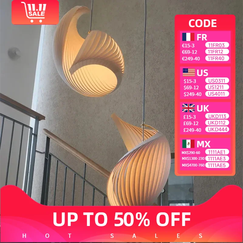 

Wing Maple Pendant Lamps Handmade Pleated Finish Wooden Hanging Chandeliers Design Japanese Style Dining Bedroom Staircase Light