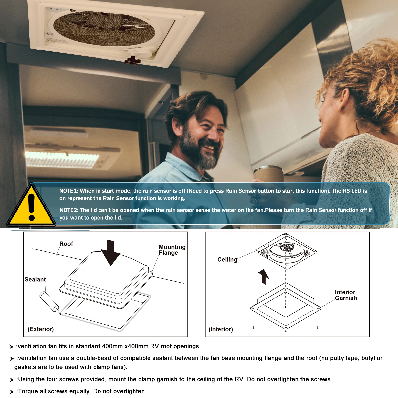 Imagem -04 - Electric rv Fan With Rain Sensor Controle Remoto Clarabóia Motorhomes Camper Vehicle Caravan Fan 10 Velocidade Velocidade 12v