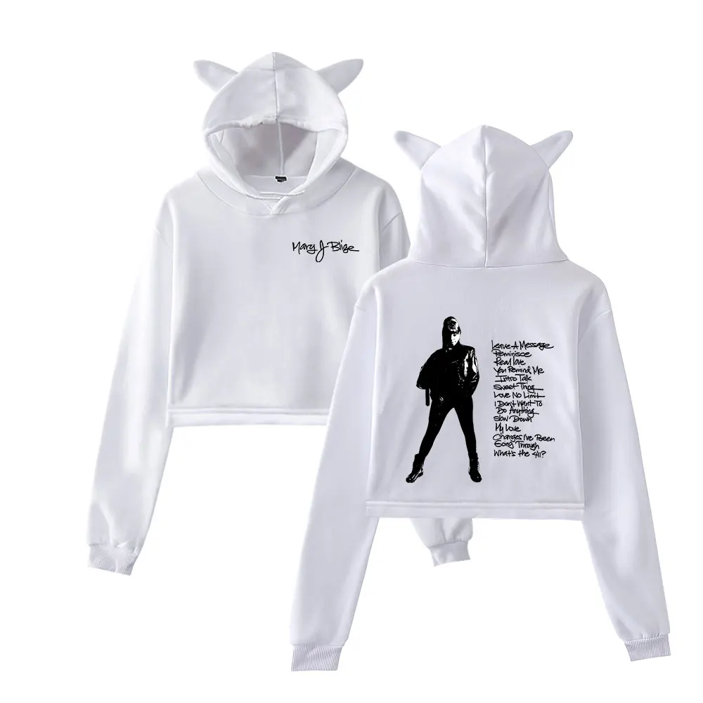 Mary J. Blige 2025 Merch moletom com capuz para meninas pulôver curto com orelha de gato roupas casuais