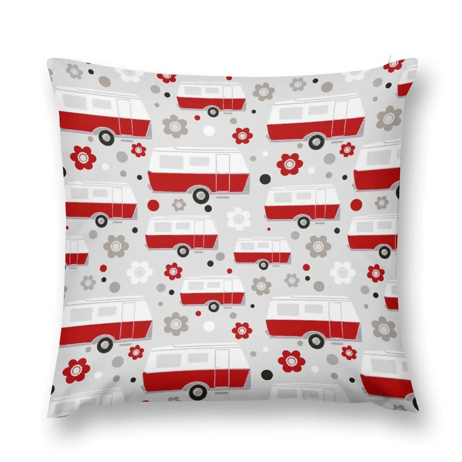 

Vintage Caravan in Red, White and Grey Throw Pillow Pillow Decor Christmas Pillow Decorative Cushion Cover