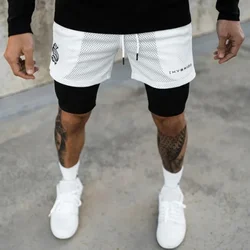 Men's mesh sports shorts, running, gym, fitness, training, summer, 2024 2-in-1 double layered shorts