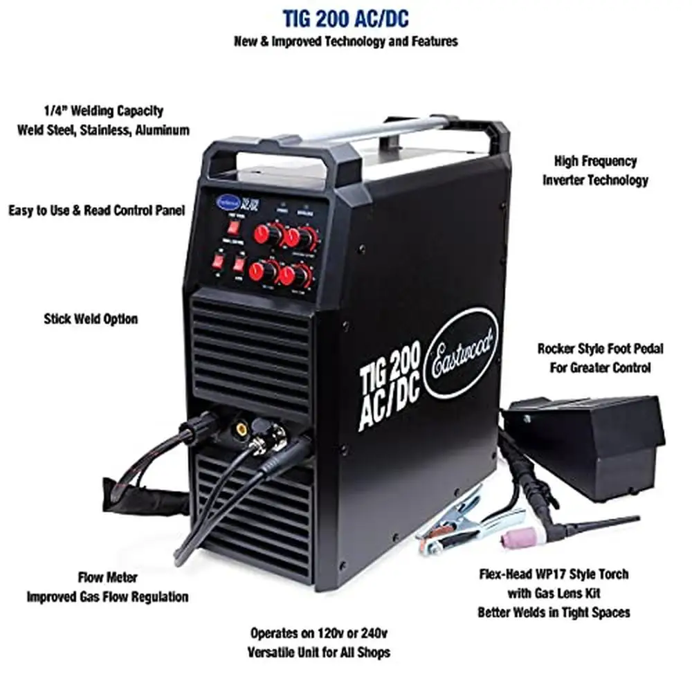 200 Amp TIG Welder Steel Aluminum High-Frequency Start Square-Wave Inverter Welder Cart AC/DC Welding Circuit 110vAC/220vAC