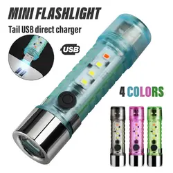 Super Bright Mini LED Flashlight 4 Colors With Tail USB Charging Head and Magnets Waterproof Camping Light With Side Light