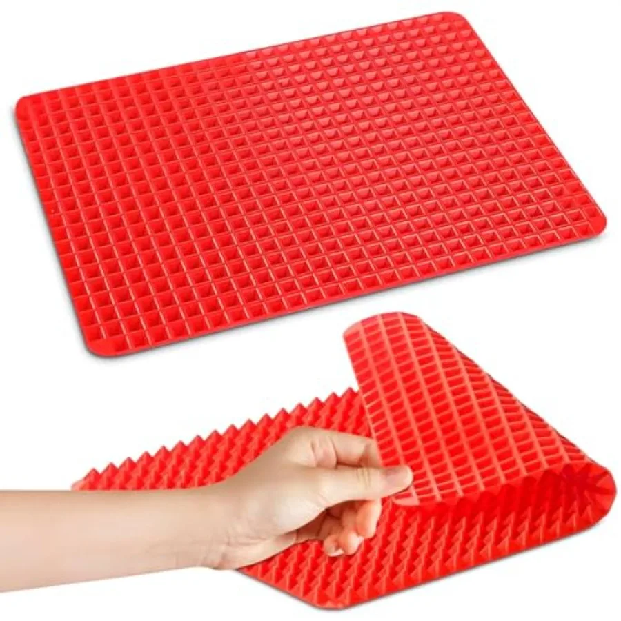 

Red Silicone Baking Mat - 16x11.42" Non Stick Baking Mat With Fat Filtering Red Pyramid Design, Suitable for Oven and Microwave
