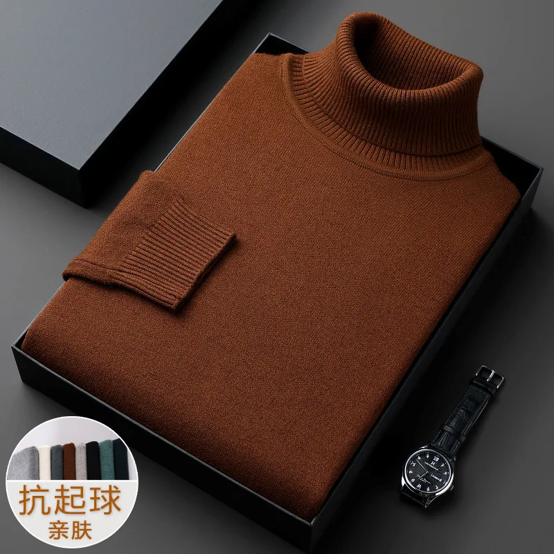 Winter New Sweater Men's Turtleneck Solid Color Thickened Men's Top Loose Knitted Sweater