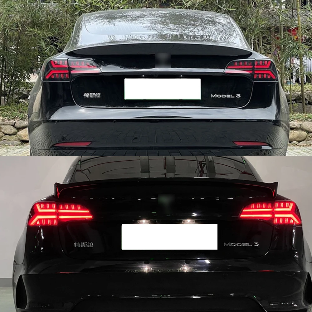 Pair Of LED Tail Lights For Tesla 3 Y 2021-2024 DRL Fog Reverse Brake Turning Signal Plug And Play Car Rear Tail Light Assembly