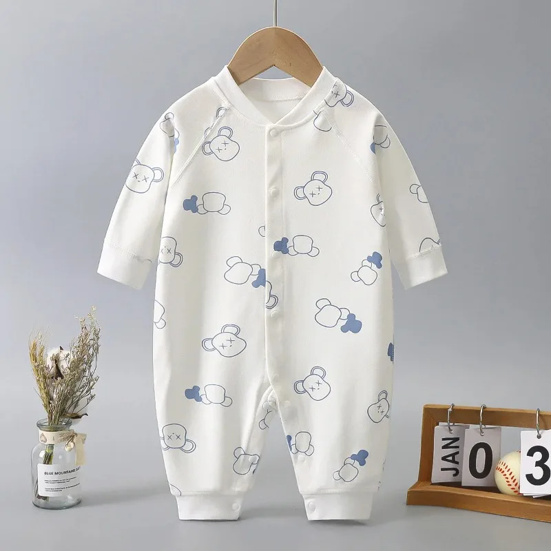 ZOETOPKID Baby Clothes Long Sleeved Spring and Autumn Jumpsuit Pure Cotton Baby Climbing Clothes Boneless Single Breasted Hoodie