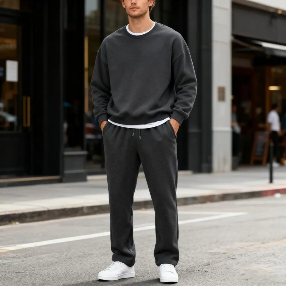 2025 الرجال واسعة الساق Sweatpants الخصر الرباط مستقيم الساق فضفاض بنطلون بنطلون رياضي غير رسمي تشغيل السراويل مستقيم الركض بانت #4