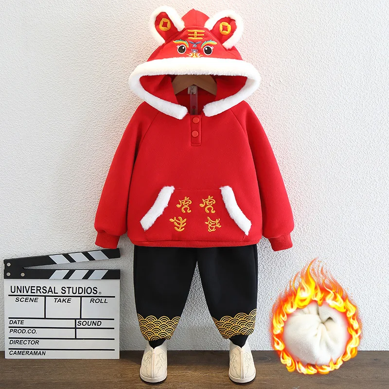 

Boys' Hanfu First Year Clothes Tiger Costume Autumn Winter Plush Children's New Year Red Celebration Chinese Style Tang Suit