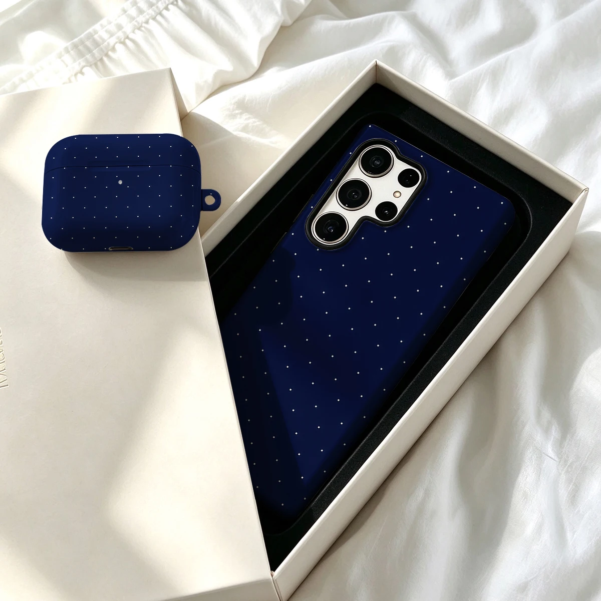 Pirve Phone Case For Samsung Galaxy S26 S25 Ultra S24 S23 Plus Shockproof Double Layer Tough Back White Dots Navy Blue Cover