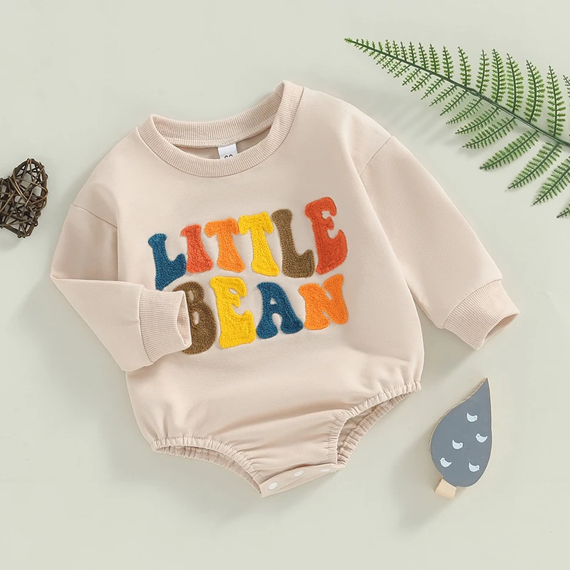 KMBANGI Newborn Baby Boy Girl Bubble Romper Little Bean  Sweatshirt Long Sleeve Oversized Bodysuit Fall Outfit