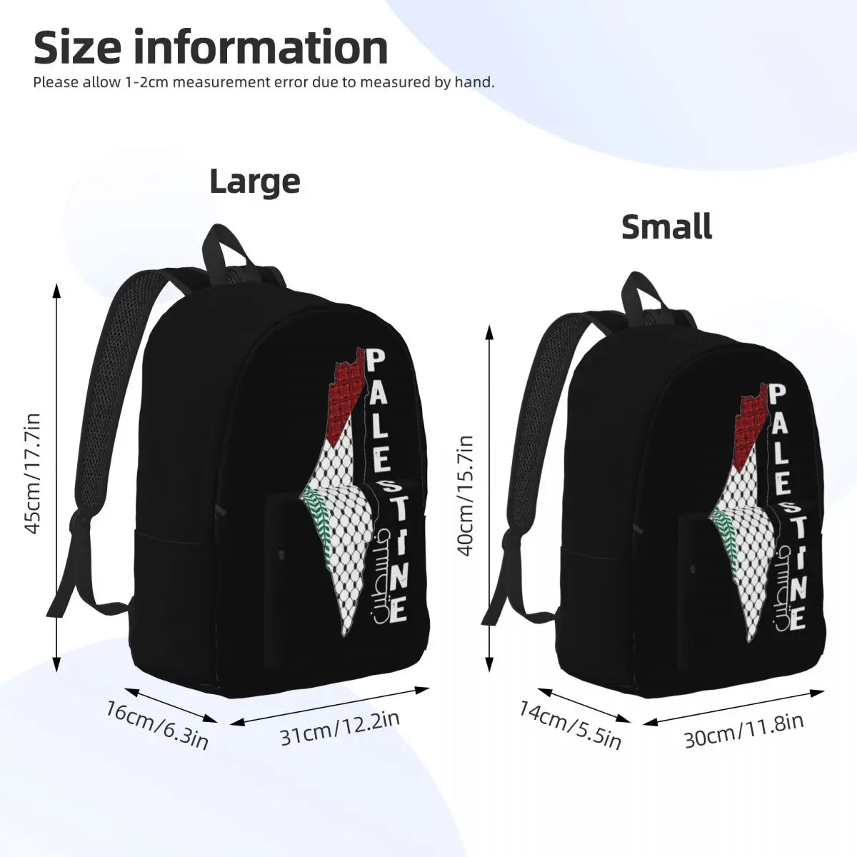 Palestine Palestinian Map Keffiyeh Thobe Backpack for Men Women Cool Student Hiking Travel Daypack Arabic Laptop Canvas Bags