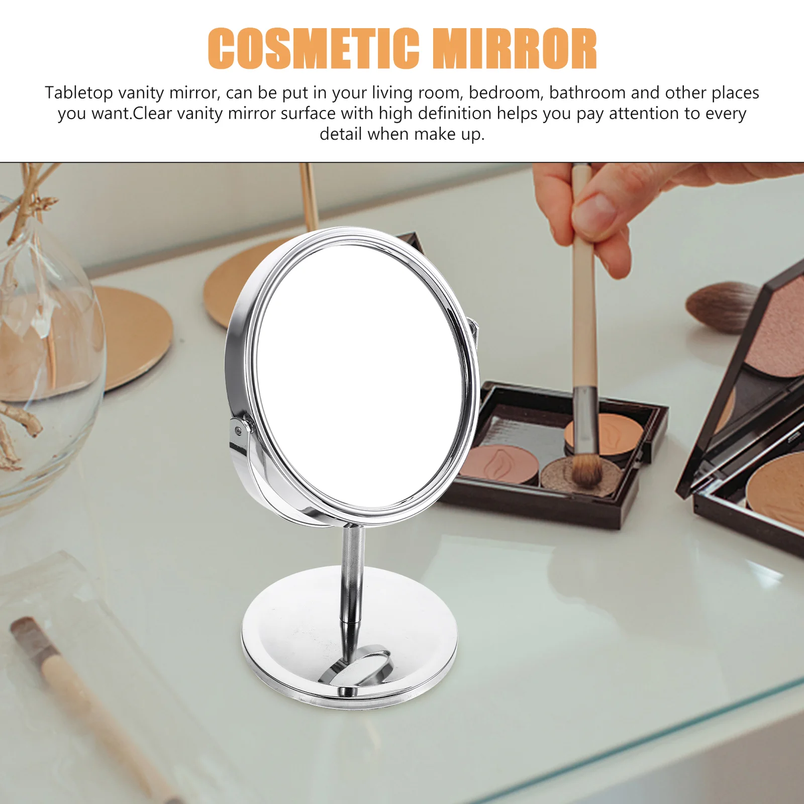 Makeup Mirror Desktop Vanity Double-sided Rotating Round Classic 4 Inches Silver 360 for Haircuts Men Man